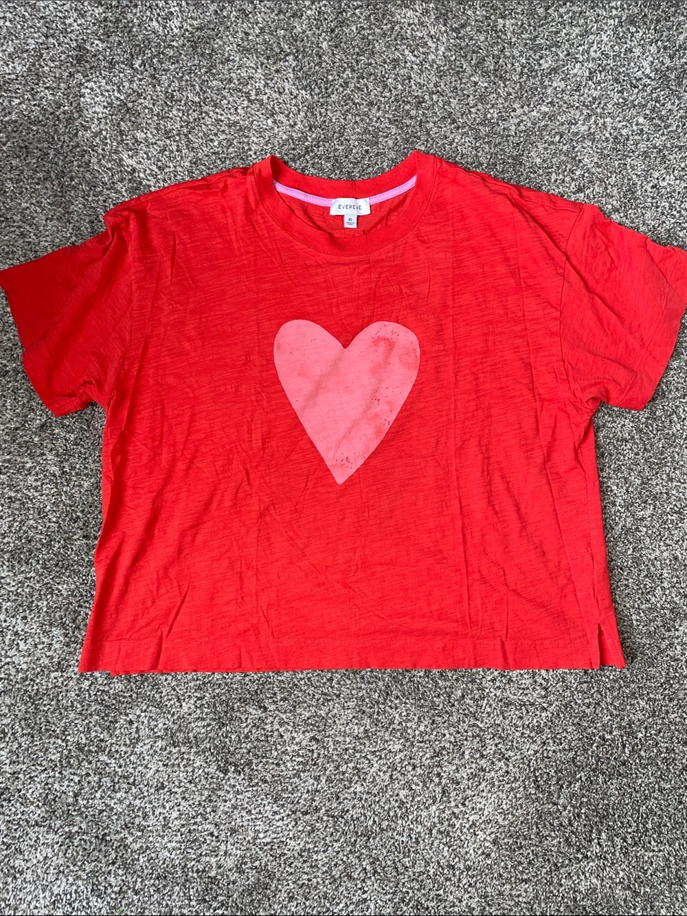 Evereve Red Tee with Pink Heart Graphic.  Size XL.